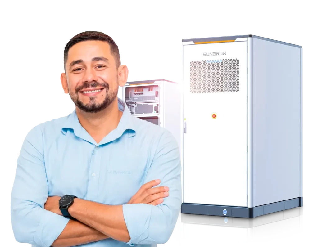 integradorespowerstack 2 Profissional ao lado do sistema de armazenamento de energia Sungrow PowerStack